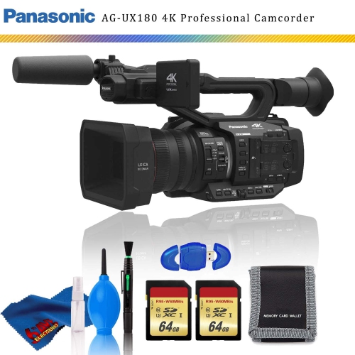 Panasonic AG-UX180 4K Premium Professional Camcorder + Memory Card Kit + Cleaning Kit