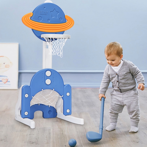 Topbuy 3-in-1 Basketball Hoop Set Stand Toddler Basketball Hoop Game Set Blue