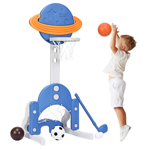 Topbuy 3-in-1 Basketball Hoop Set Stand Toddler Basketball Hoop Game Set Blue