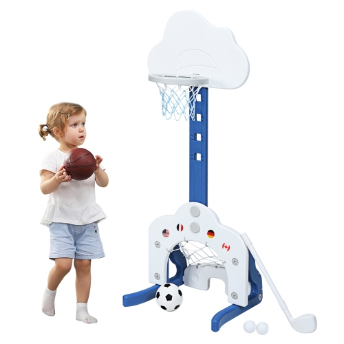 Topbuy 3-in-1 Basketball Hoop Set Stand Toddler Basketball Hoop Game Set White