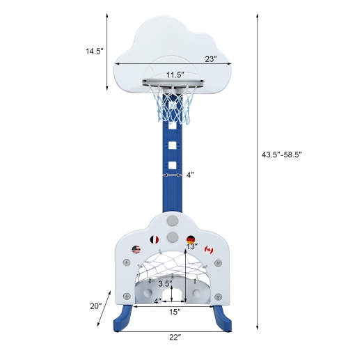 Topbuy 3-in-1 Basketball Hoop Set Stand Toddler Basketball Hoop Game Set White