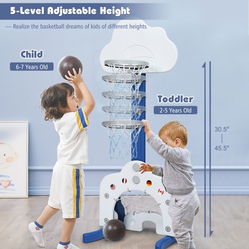 Topbuy 3-in-1 Basketball Hoop Set Stand Toddler Basketball Hoop Game Set White