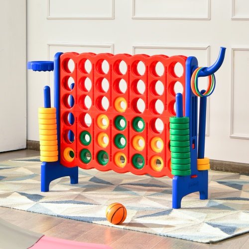 Topbuy 4-to-Score Giant Game Set for Kids Educational Toys with Ring Game and Basketball Hoop Indoor Outdoor