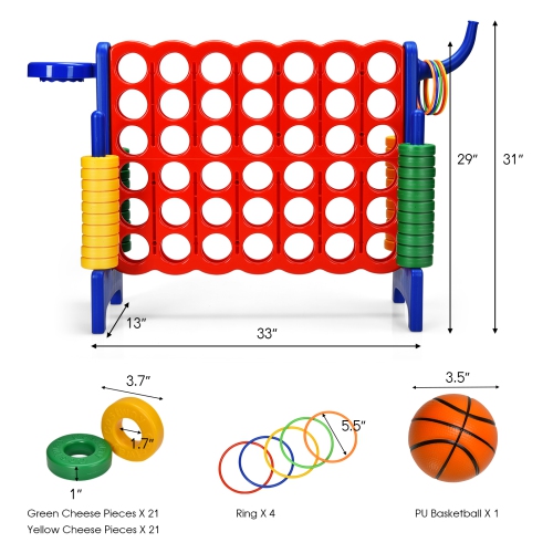 Topbuy 4-to-Score Giant Game Set for Kids Educational Toys with Ring Game and Basketball Hoop Indoor Outdoor