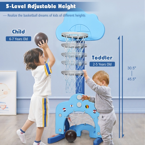 Topbuy 3-in-1 Basketball Hoop Set Stand Toddler Basketball Hoop Game Set Blue