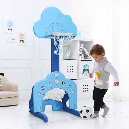 Topbuy 3-in-1 Basketball Hoop Set Stand Toddler Basketball Hoop Game Set Blue