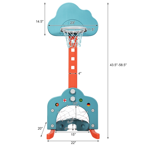 Topbuy 3-in-1 Basketball Hoop Set Stand Toddler Basketball Hoop Game Set Green
