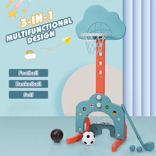 Topbuy 3-in-1 Basketball Hoop Set Stand Toddler Basketball Hoop Game Set Green