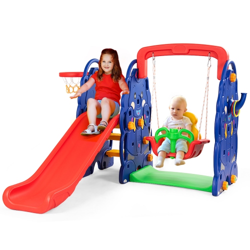 Topbuy 3 in 1 Children Playset Climber Swing Seat & Basketball Hoop