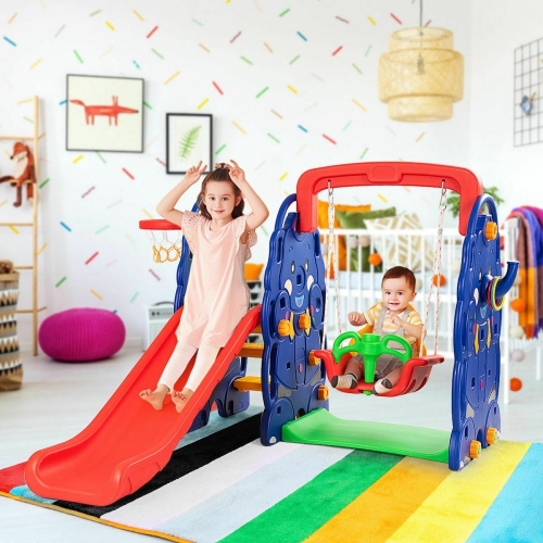 Topbuy 3 in 1 Children Playset Climber Swing Seat & Basketball Hoop