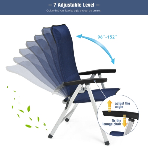 Patiojoy 4PCS Outdoor Patio Folding Dining Chairs with Reclining Backrest and Headrest Navy