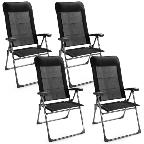 TOPBUY  Patiojoy 4PCs Outdoor Patio Folding Dining Chairs With Reclining Backrest And Headrest In Black