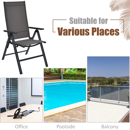 Patiojoy 2 Pack Folding Dining Chairs Adjustable Reclining Back Chairs Suitable for Outdoor & Indoor Gray