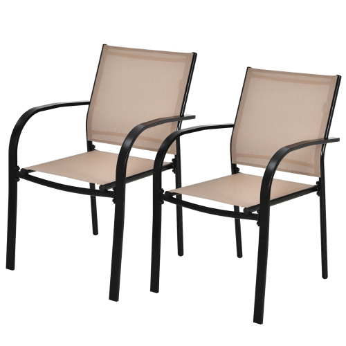 Topbuy 2PCS Outdoor Dining Chairs Stackable Chairs w/Armrests & Breathable Fabric for Balcony Garden & Patio