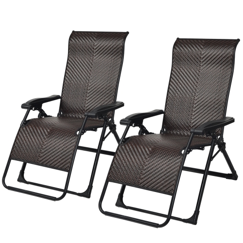 TOPBUY  2-Piece Patio Rattan Wicker Recliner Chair Zero Gravity Folding Chaise Lounger