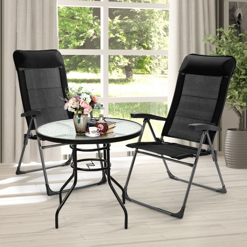 TOPBUY  Patiojoy 2PCs Outdoor Patio Folding Dining Chairs With Reclining Backrest And Headrest In Black