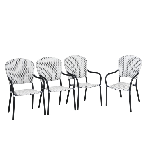 TOPBUY  Patiojoy Outdoor 4 PCs Iron Dining Chairs Patio Stackable Arm Chair for Balcony Backyard Poolside