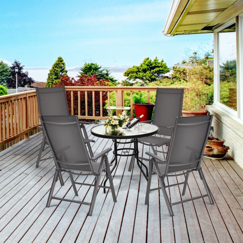 Patiojoy 4 Pack Folding Dining Chairs Adjustable Reclining Back Chairs Suitable for Outdoor & Indoor Gray
