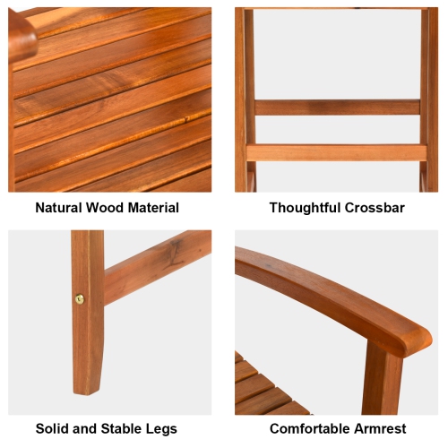 Topbuy Set of 2 Acacia Wood Outdoor Patio Bar Stool with Footrest&Backrest&Armrest