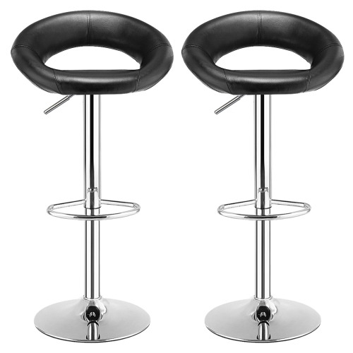 TOPBUY  Set Of 2 Pu Leather Bar Stools Adjustable Kitchen Counter Chairs In Black