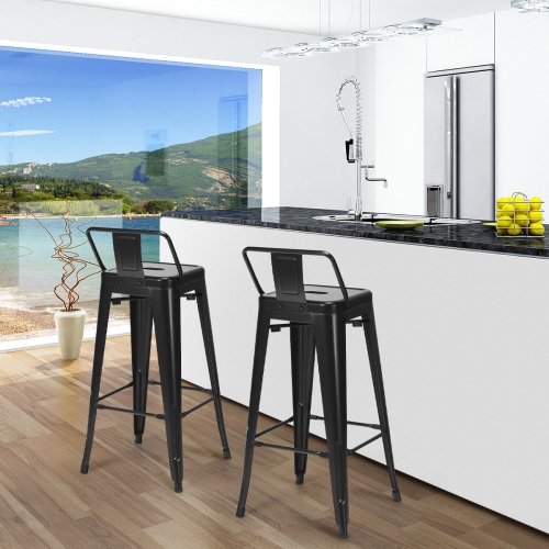 Topbuy Set of 4 Metal Bar Stools 30" Industrial Height Chair Low Back Black/Gun