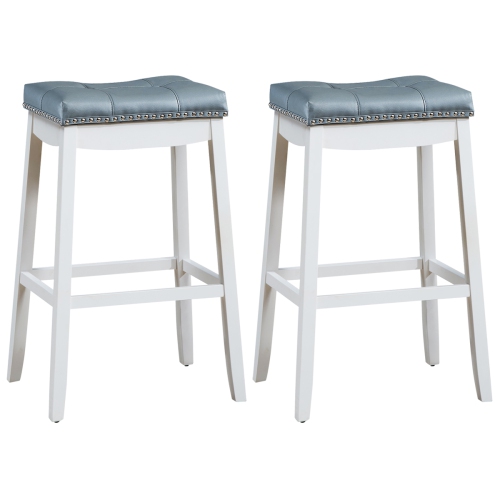 Topbuy Set of 4 Saddle Bar Stools Backless Nailhead Counter Stool with Grey Cushions Coffee/White