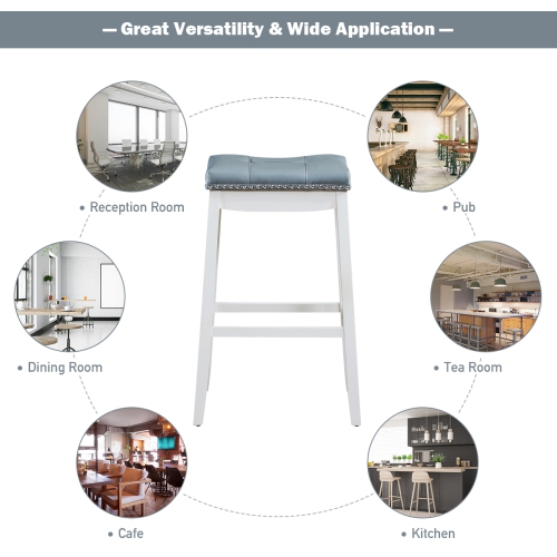 Topbuy Set of 4 Saddle Bar Stools Backless Nailhead Counter Stool with Grey Cushions Coffee/White