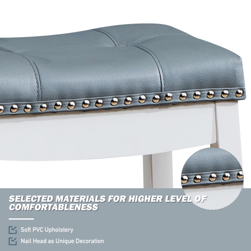 Topbuy Set of 4 Saddle Bar Stools Backless Nailhead Counter Stool with Grey Cushions Coffee/White