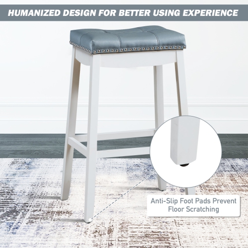 Topbuy Set of 4 Saddle Bar Stools Backless Nailhead Counter Stool with Grey Cushions Coffee/White