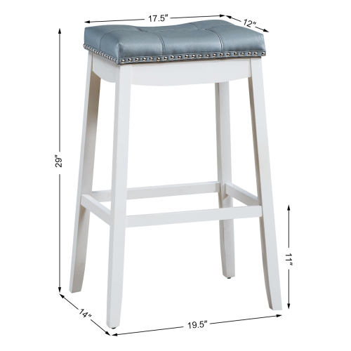 Topbuy Set of 4 Saddle Bar Stools Backless Nailhead Counter Stool with Grey Cushions Coffee/White