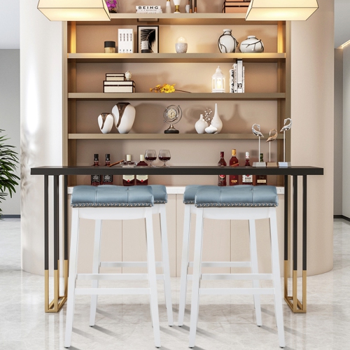 Topbuy Set of 4 Saddle Bar Stools Backless Nailhead Counter Stool with Grey Cushions Coffee/White