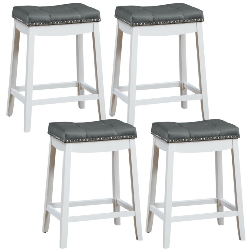 Topbuy 4 PCS Saddle Bar Stools Backless Nailhead Counter Stool with Grey Cushions White/Coffee