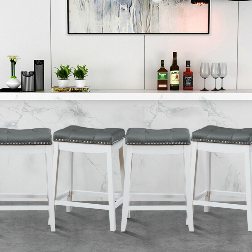 Topbuy 4 PCS Saddle Bar Stools Backless Nailhead Counter Stool with Grey Cushions White/Coffee