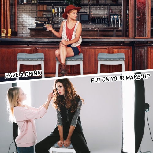 Topbuy 4 PCS Saddle Bar Stools Backless Nailhead Counter Stool with Grey Cushions White/Coffee