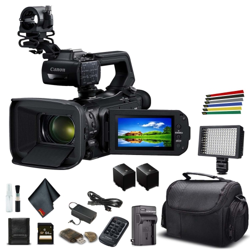 Canon XA55 Professional UHD 4K Camcorder (3668C002) W/Extra Battery, Soft Padded Bag, 64GB Memory Card, LED Light, and M