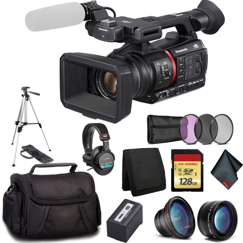 Caméscope UHD 4K AG-CX350 de Panasonic avec carte 128&nbsp;Go, trousse de filtres pour 3 PC, objectif grand-angle, écouteurs MDR de Sony et plus