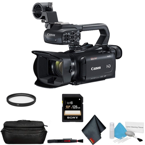 Canon XA15 Compact Full HD Camcorder with SDI, HDMI, and Composite Output Bundle with 128GB Memory Card + More