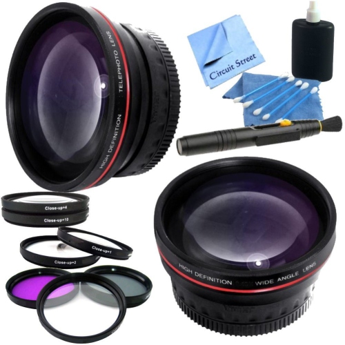 Professional 58mm Lens Kit for Canon VIXIA Camcorders: Wide Angle Lens, Telephoto HD Lens, Filter Kit Macro Close Up Lens, Cleaning & Maintenance Kit