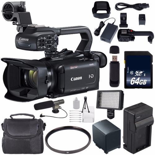 Canon XA15 Compact Full HD ENG Camcorder #2217C002 + 64GB Memory Card + BP-820 Replacement Lithium Ion Battery Starter Bundle