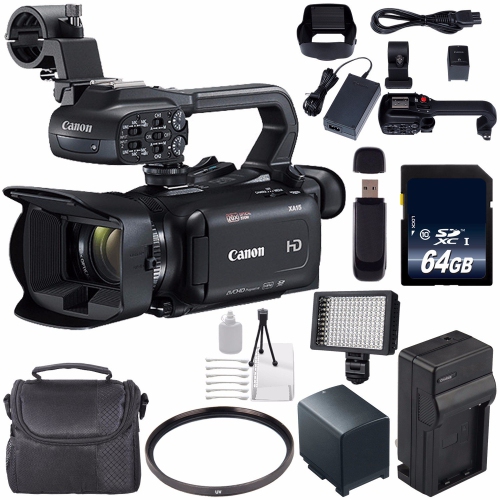 Canon XA15 Compact Full HD ENG Camcorder #2217C002 + 64GB Memory Card + BP-820 Replacement Lithium Ion Battery Base Bundle