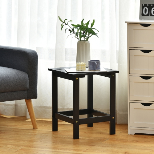 Costway Patio 15" End Side Coffee Table Square Wooden Slat Garden Deck