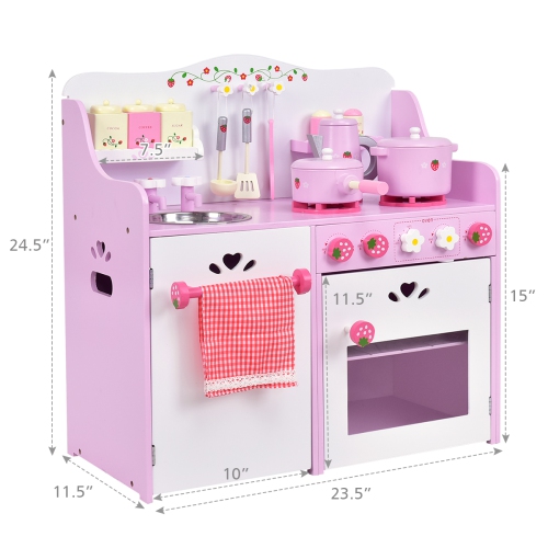 Topbuy Kids Wooden Kitchen Lovely Pretend Cooking PlaySet for Toddler