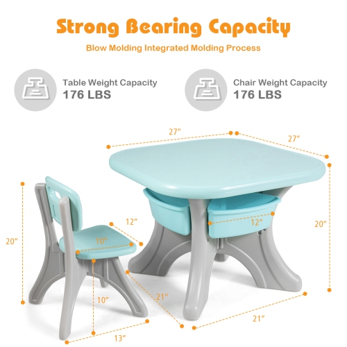 TopBuy – Ensemble 3 pièces avec table et chaises pour enfants, vert