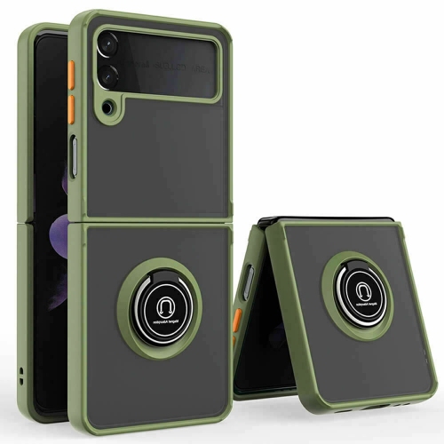【CSmart】 Anti-Drop Rubberized Hybrid Magnetic Armor Case with Ring Holder for Samsung Galaxy Z Flip 3 5G, Midnight Green