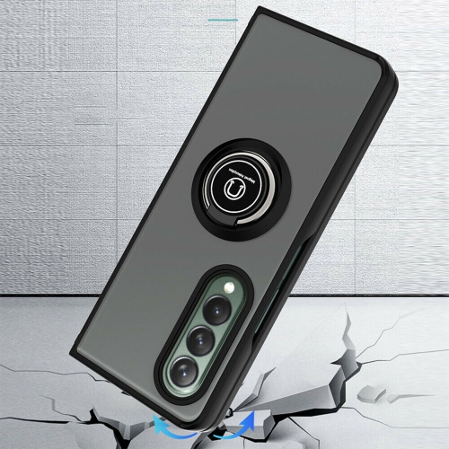 【CSmart】 Étui d'armure magnétique hybride caoutchouté anti-chute avec support d'anneau pour Samsung Galaxy Z Fold 3 5G, vert minuit