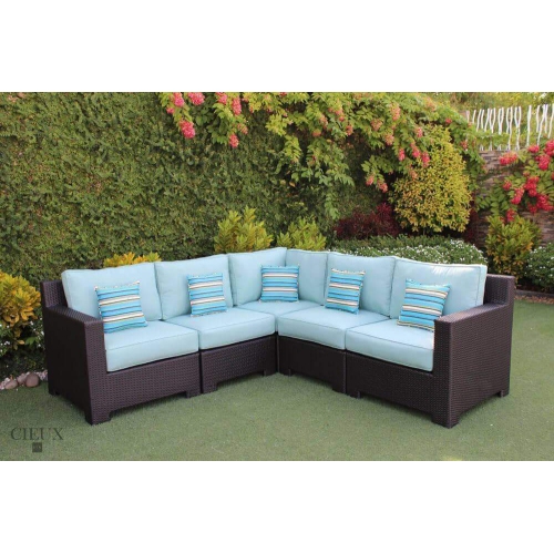 CIEUX Provence Outdoor Patio Wicker Rattan Modular Corner Sectional Sofa in Blue