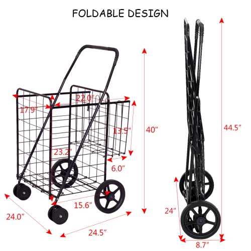 Topbuy Utility Folding Shopping Cart with Swivel Wheels Easy Storage
