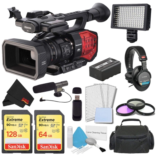 Panasonic AG-DVX200 4K Camcorder Pro Kit Professional Headphones + Pro LED Video Light + Professional Microphone + 72mm