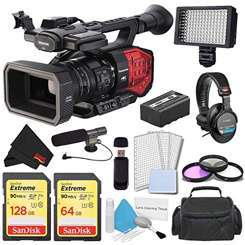 Panasonic AG-DVX200 4K Camcorder Pro Kit Professional Headphones + Pro LED Video Light + Professional Microphone + 72mm