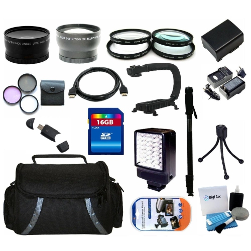 Advanced Accessory Kit Include Replacement Battery + Charger + 16GB Memory + Reader + Wide Angle Lens + Telephoto Lens + Filter Kit + Close UP Lens Kit + HDMI + Monopod + Flash Mem